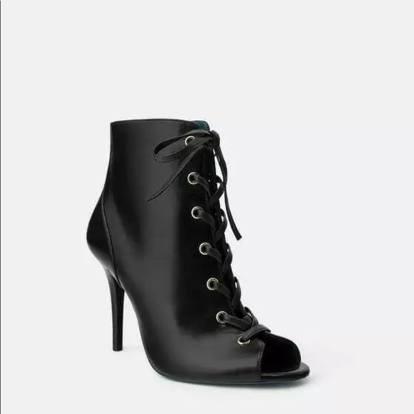 Zara Black Leather LaceUp bootie open-toe Stiletto - Picture 5 of 10